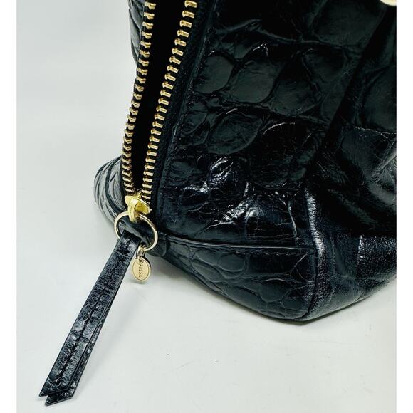 Fossil Sydney Black Croc Embossed Leather Satchel Handbag Crossbody Purse - Picture 4 of 9